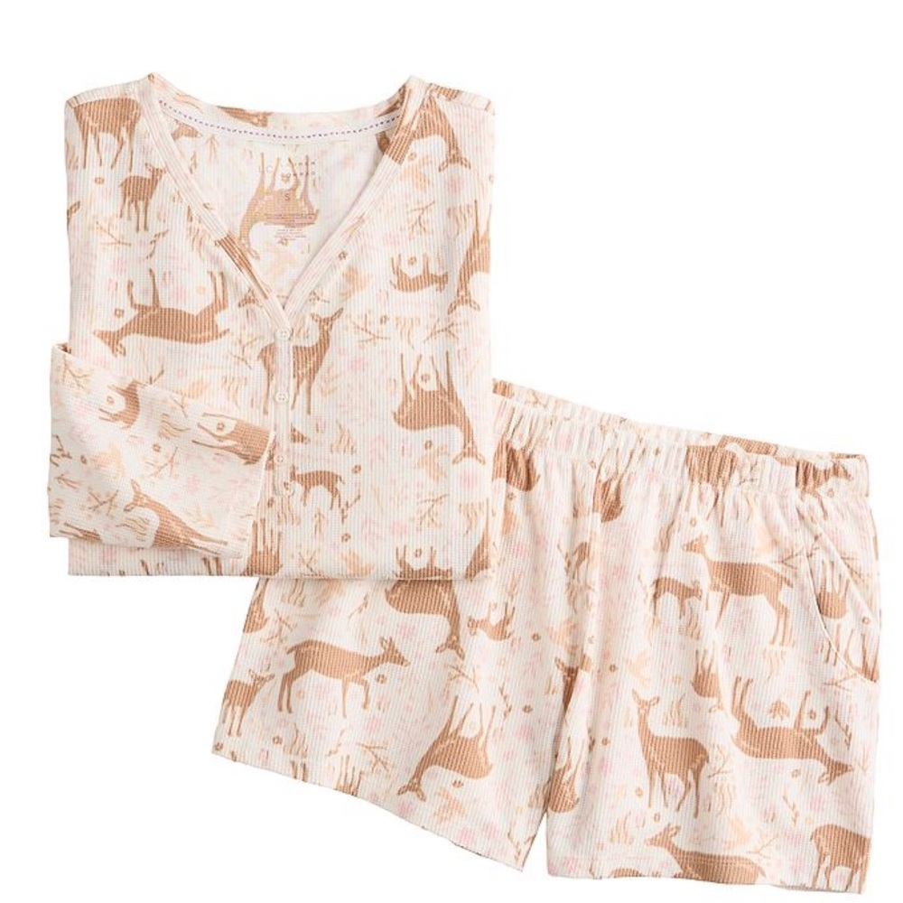 LC Lauren Conrad Cream and Brown Safari Print Pajama Set